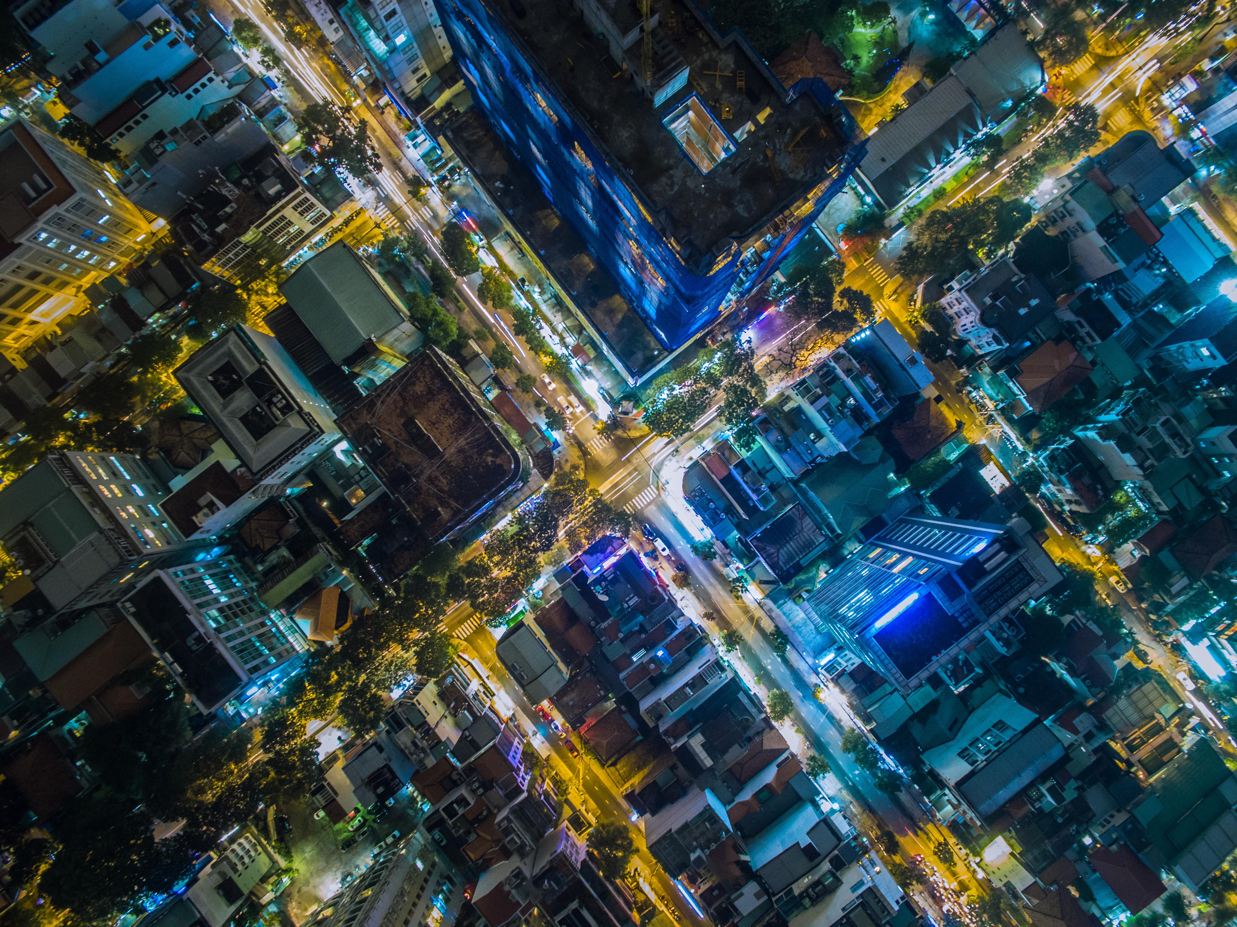 Colorful arial image of a city
                  