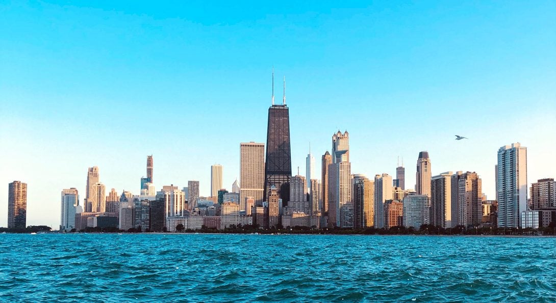 Chicago Skyline with Lake Michigan in foreground