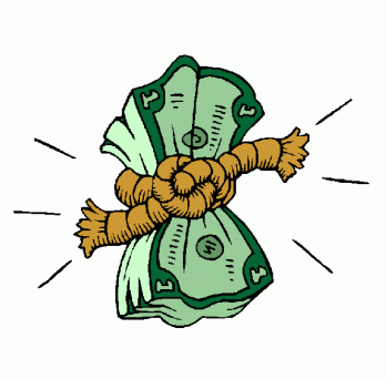 Cartoon image of dollar bill being squeezed by a rope
                  