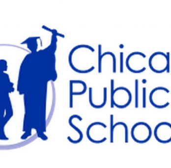graphic of three students of graduated height and the Chicago Public Schools text logo
                  