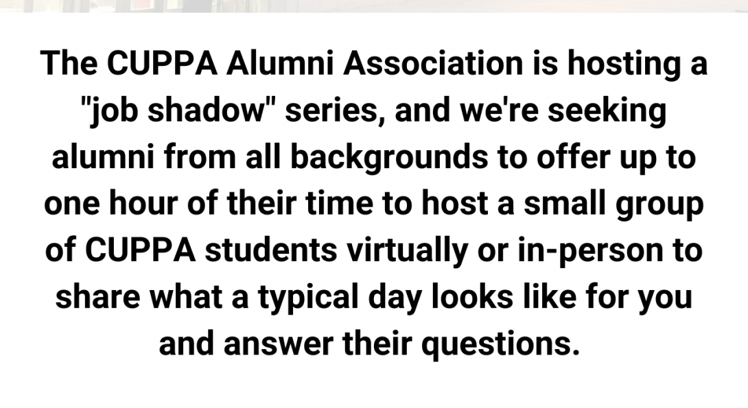 Flyer for the CUPPA Alumni Job Shadow Series