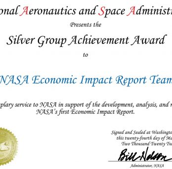NASA certificate awarded to the Voorhees Center
                  