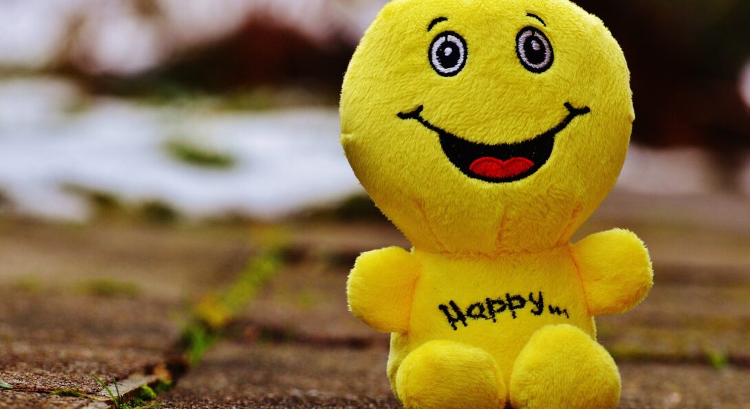 A yellow smiley faced plushie.