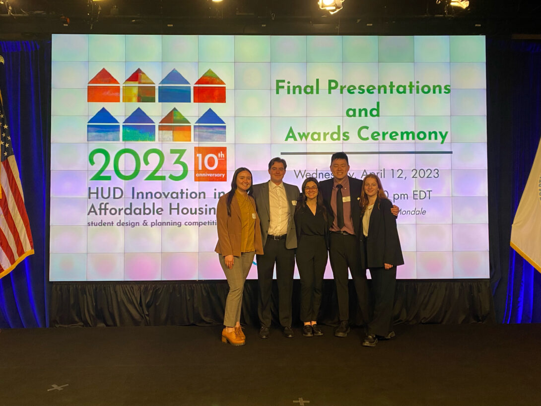 Team UIC at the final presentations and awards ceremony for the 2023 HUD Innovation in Affordable Housing Student Design and Planning Competition.