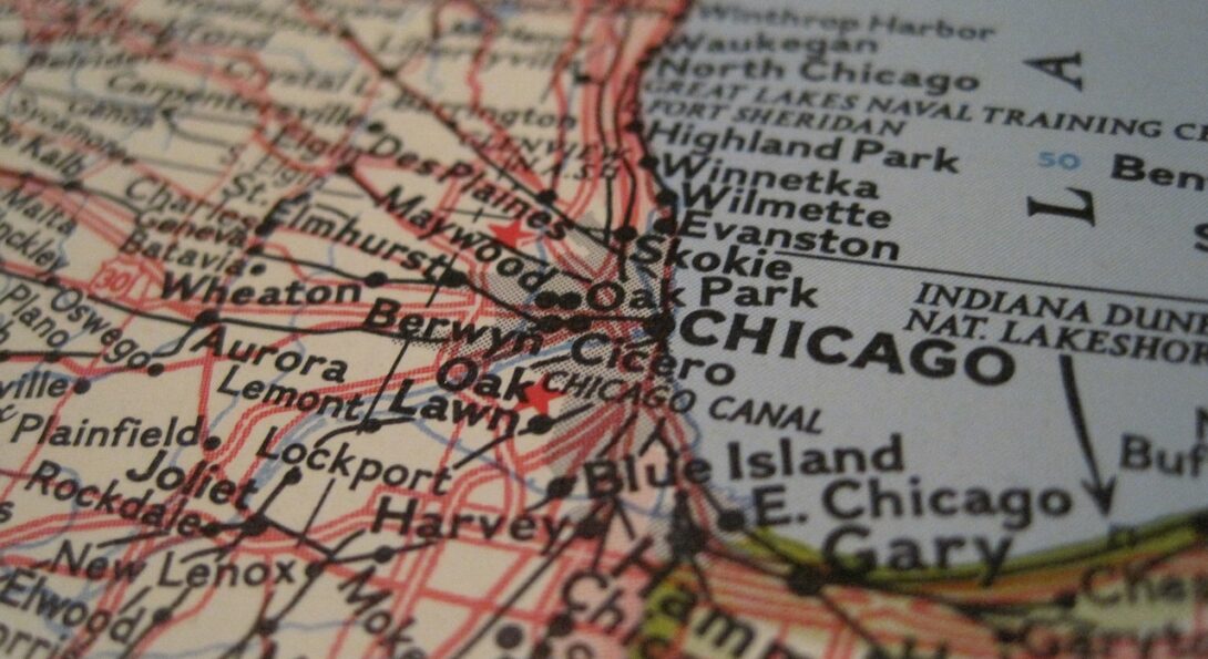 Map of the area of Chicago at the bottom of Lake Michigan