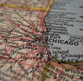 map of area around lower Lake Michigan including Illinois and the City of Chicago
                  