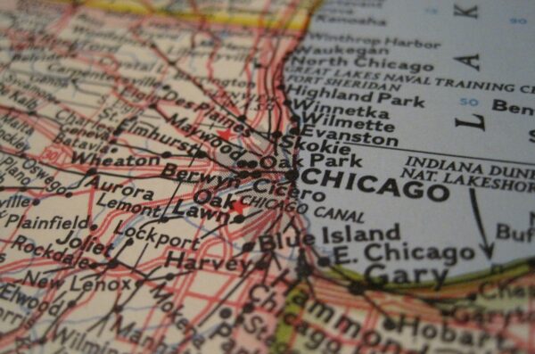 image of a map focusing on the Chicago area of Lake Michigan