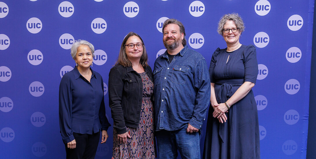 UIC Chancellor Mari Lynn Miranda, Krista and Josh Deth, and UIC CUPPA Dean Stacey Swearingen White