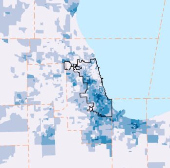 Chicago region map in blue 